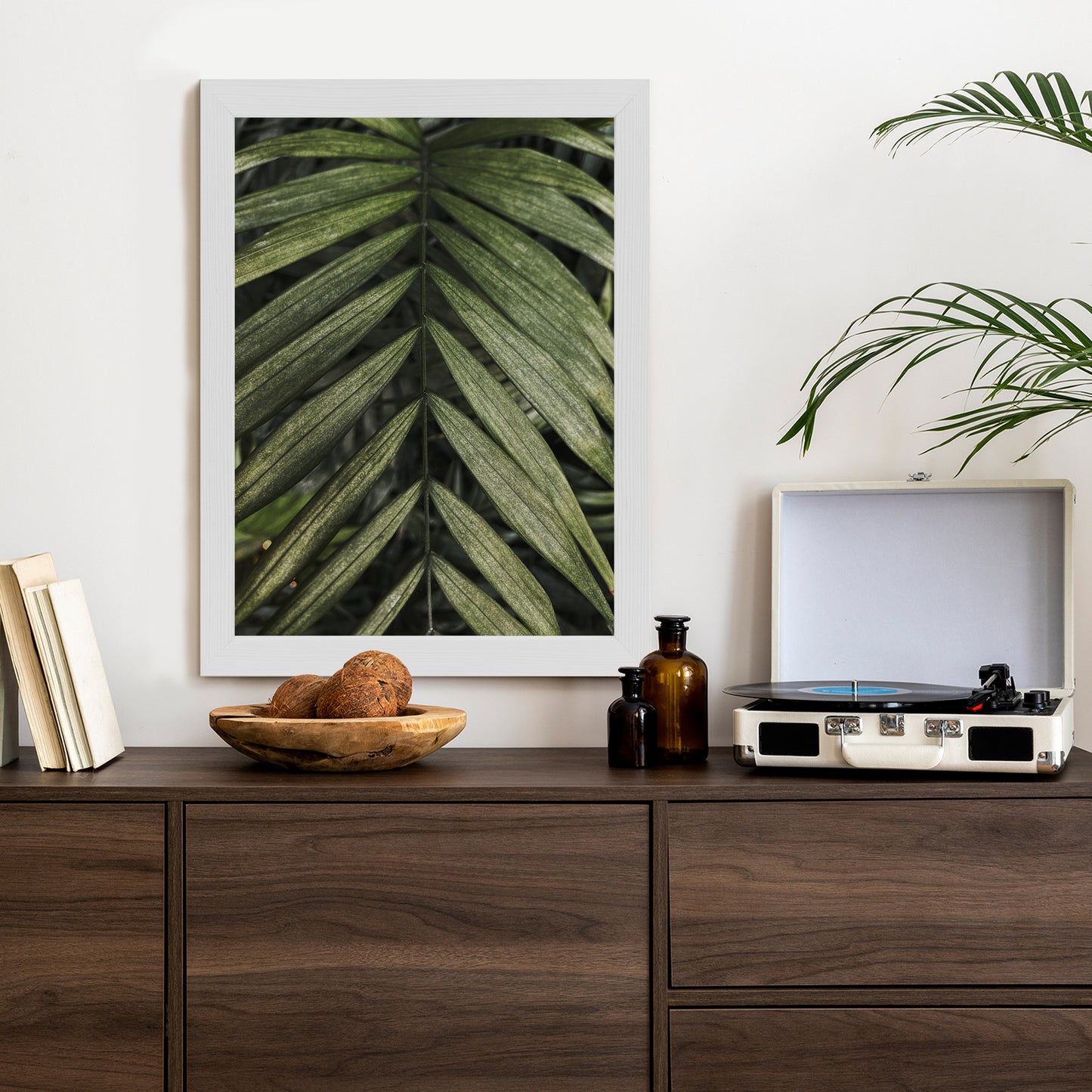 Poster Exotische Palmblätter Rahmen Hölzern Farbe Natürlich