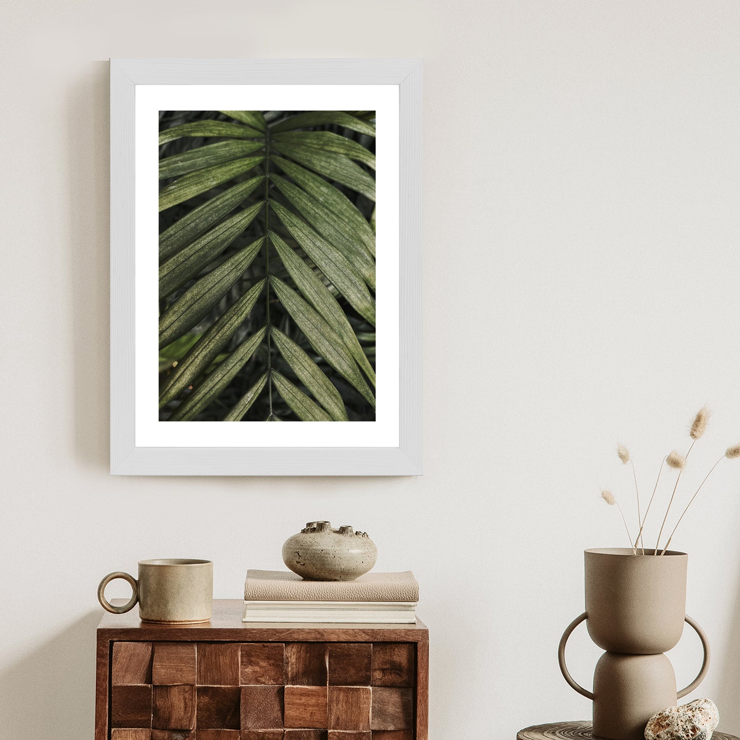 Poster Exotische Palmblätter Rahmen Hölzern Farbe Natürlich