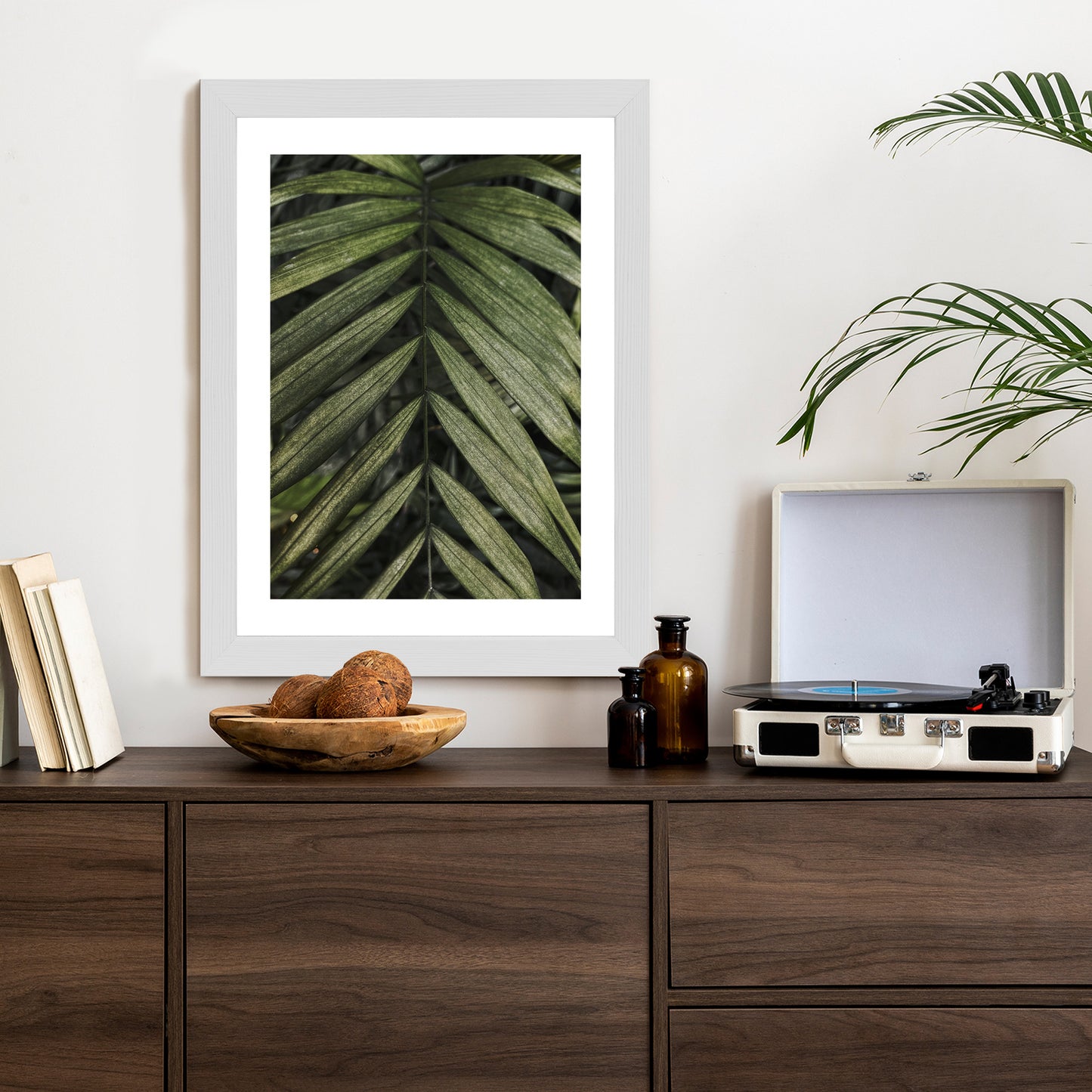 Poster Exotische Palmblätter Rahmen Hölzern Farbe Natürlich
