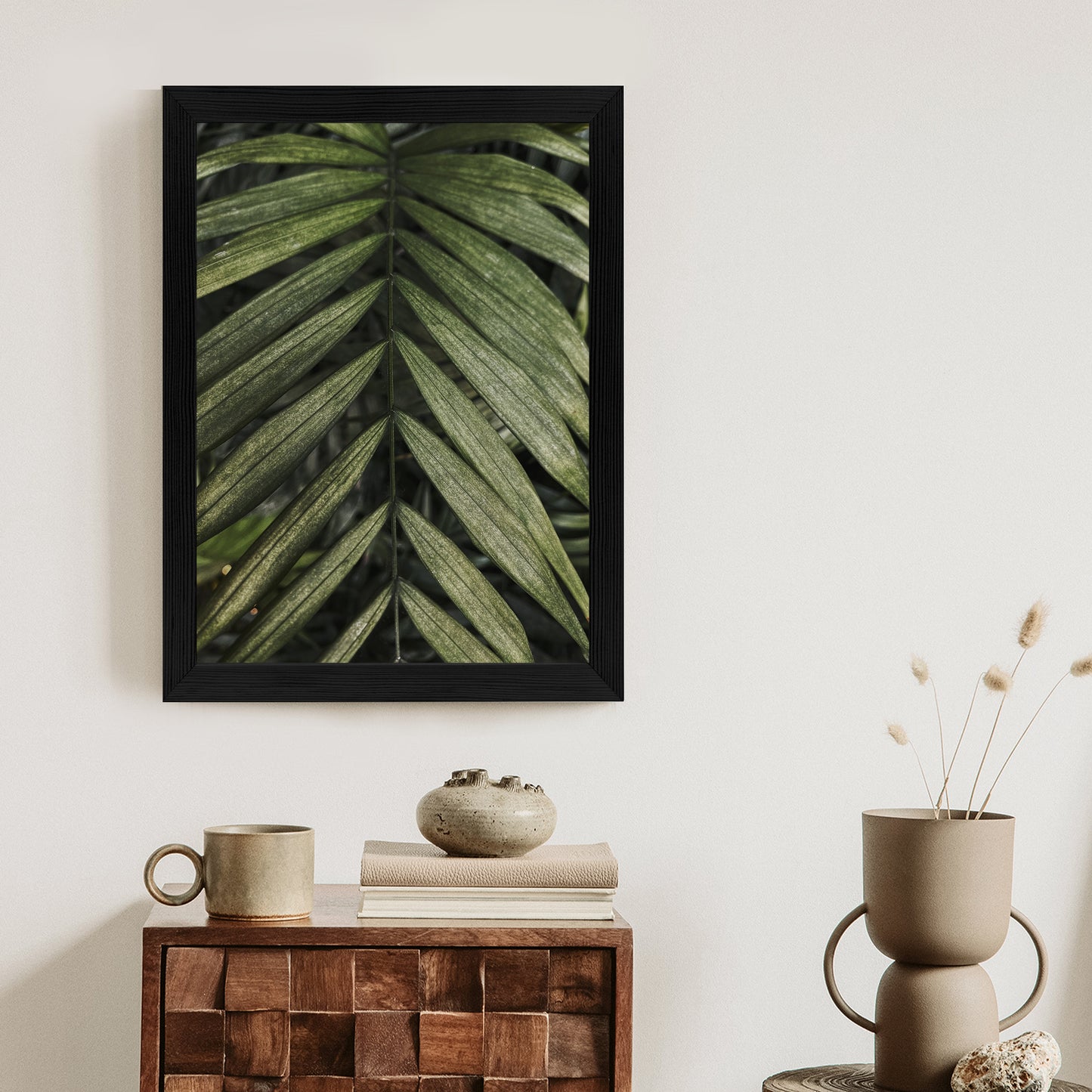Poster Exotische Palmblätter Rahmen Hölzern Farbe Natürlich