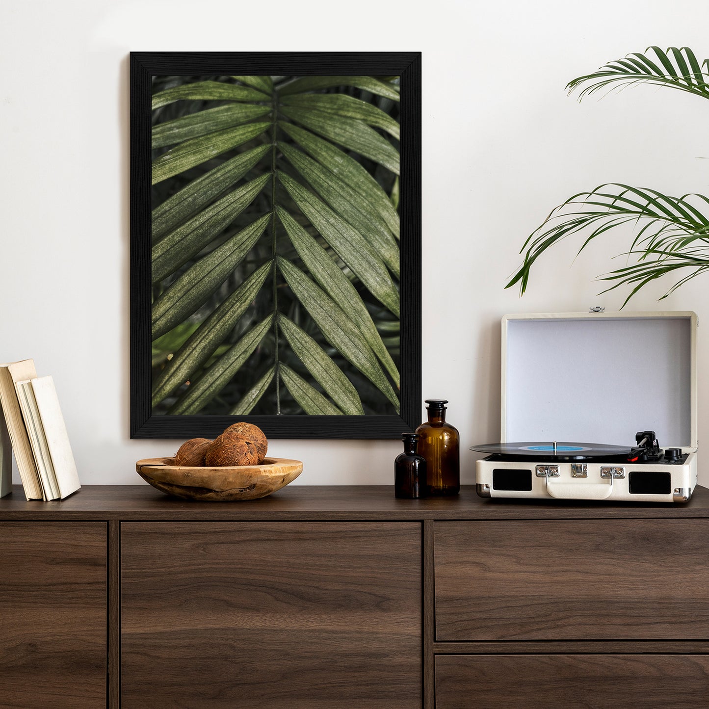 Poster Exotische Palmblätter Rahmen Hölzern Farbe Natürlich