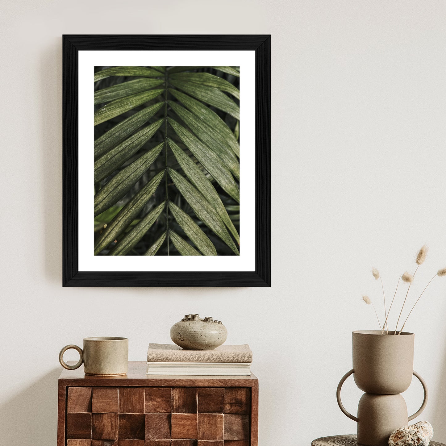 Poster Exotische Palmblätter Rahmen Hölzern Farbe Natürlich