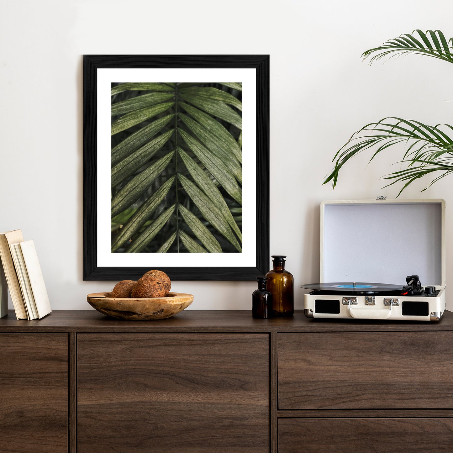 Poster Exotische Palmblätter Rahmen Hölzern Farbe Natürlich
