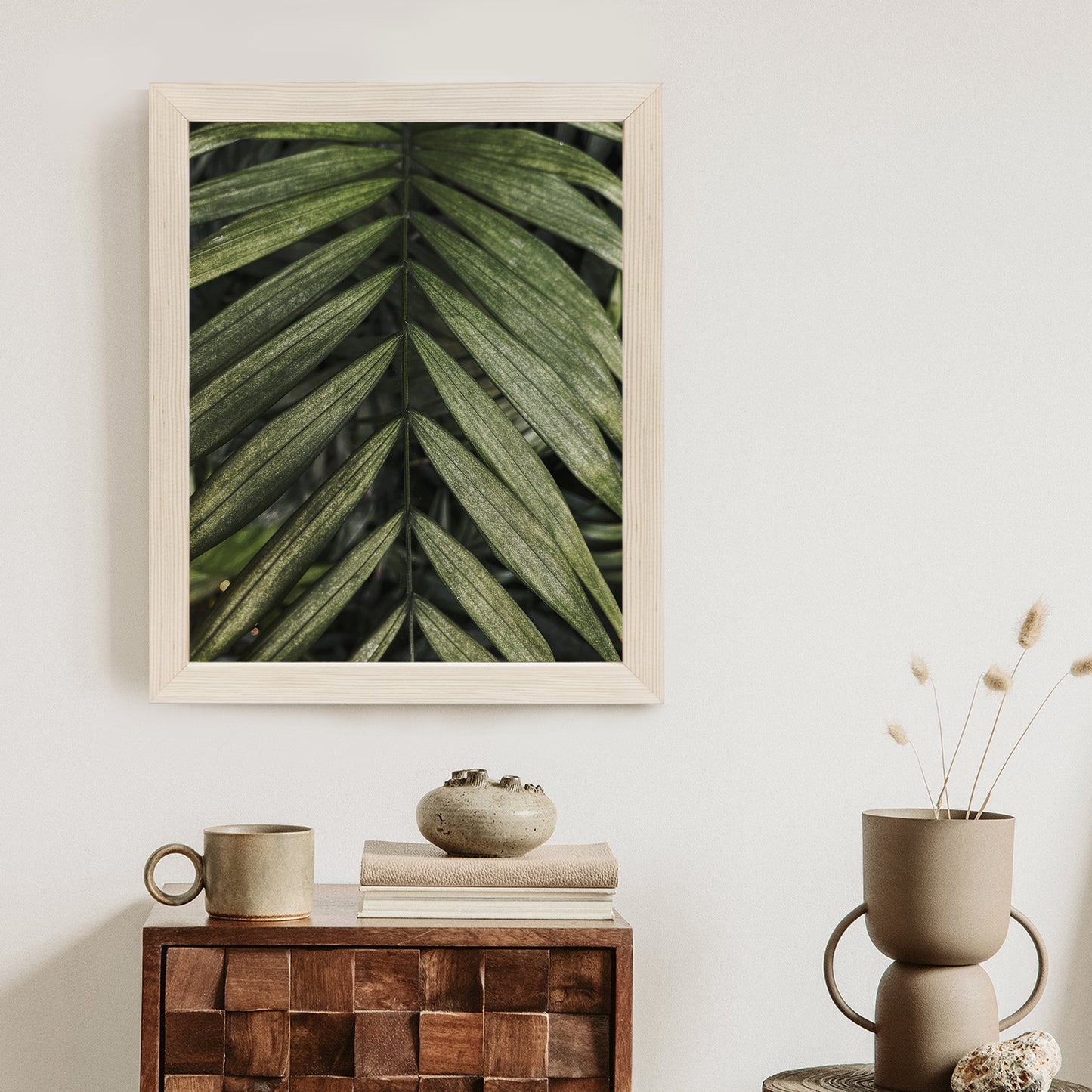 Poster Exotische Palmblätter Rahmen Hölzern Farbe Natürlich