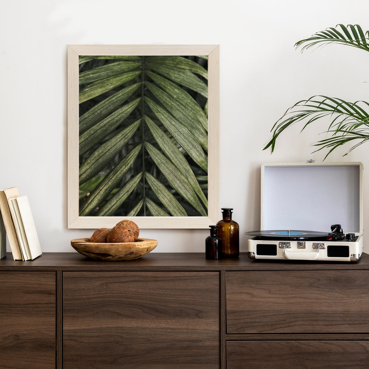 Poster Exotische Palmblätter Rahmen Hölzern Farbe Natürlich