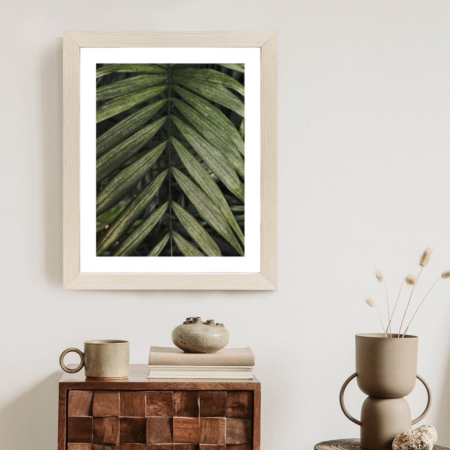 Poster Exotische Palmblätter Rahmen Hölzern Farbe Natürlich
