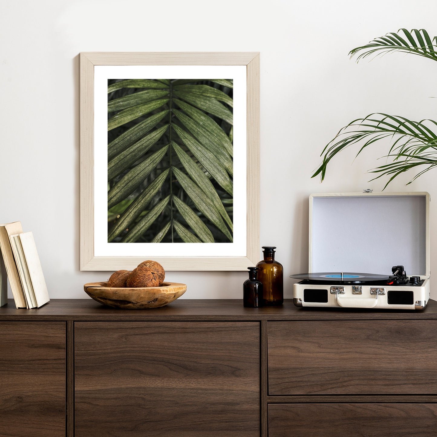 Poster Exotische Palmblätter Rahmen Hölzern Farbe Natürlich