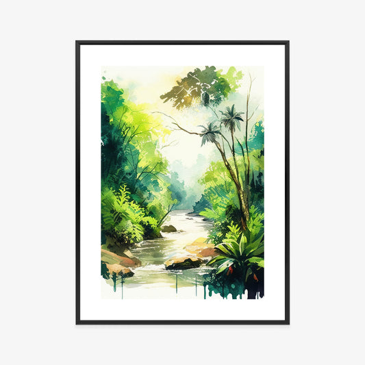 Poster Dschungel Aus Palmen Und Fluss Rahmen Holz Mit Passepartout Farbe Natürlich