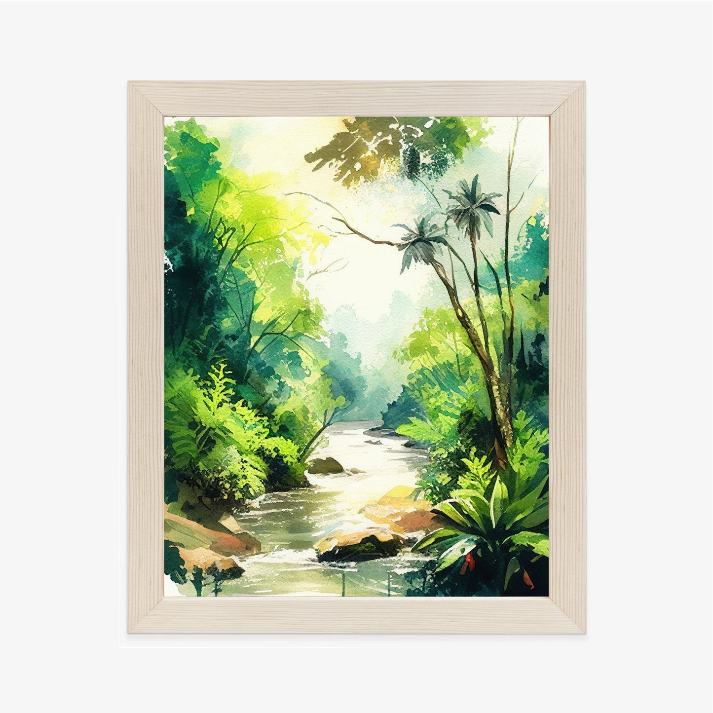 Poster Dschungel Aus Palmen Und Fluss Rahmen Holz Mit Passepartout Farbe Natürlich