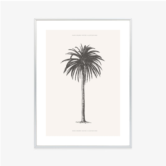 Poster Graue Vintage-Palmenillustration Rahmen Holz Mit Passepartout Farbe Natürlich
