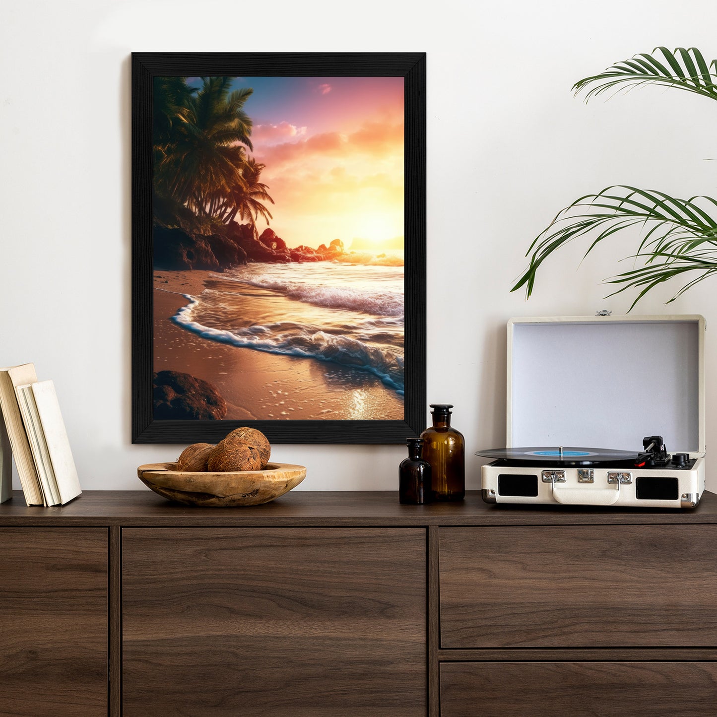 Poster Meeresstrand Und Palmen Rahmen Holz Mit Passepartout Farbe Natürlich