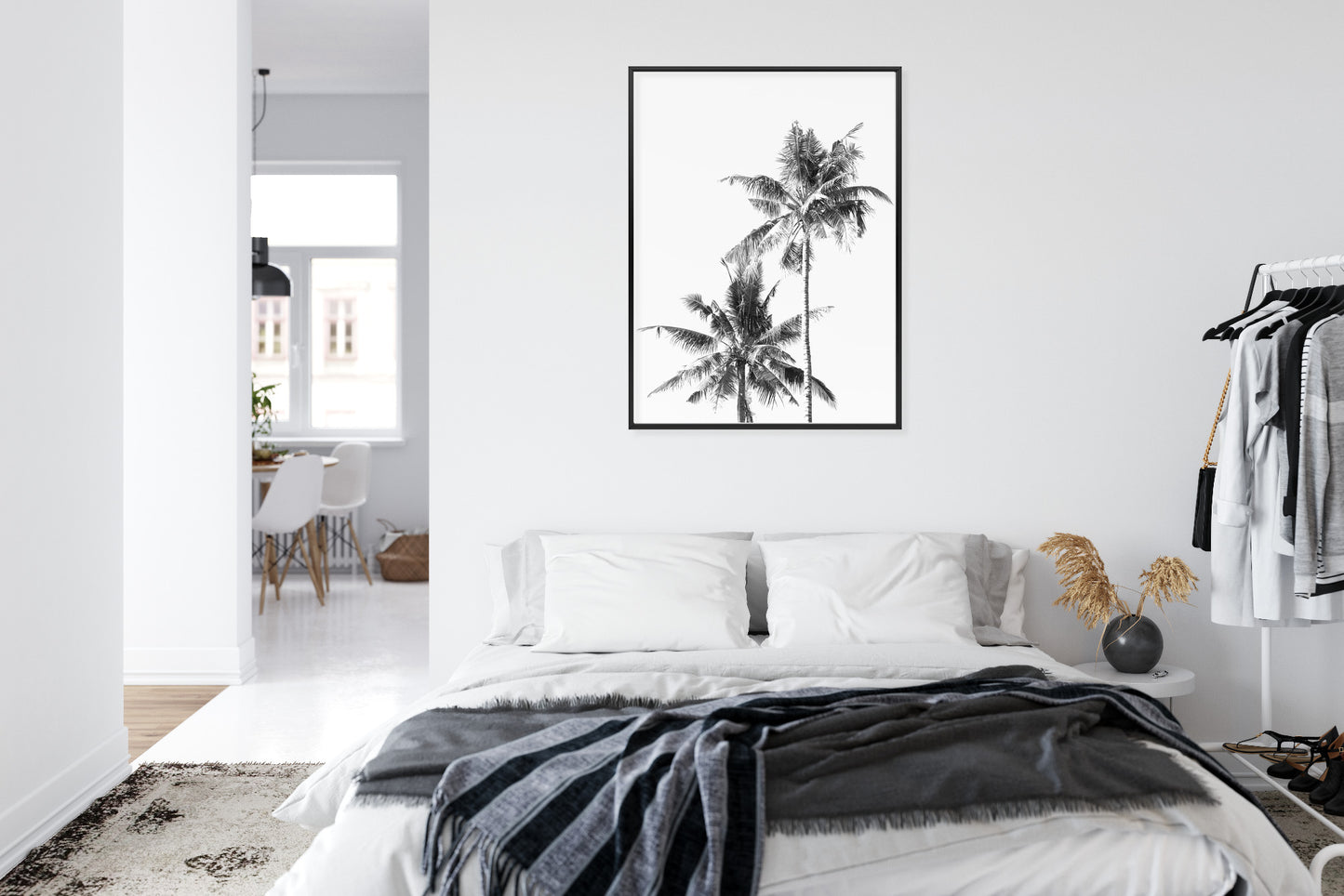 Poster Schwarze Und Weiße Palmen Rahmen Aluminium Mit Passepartout Farbe Silber