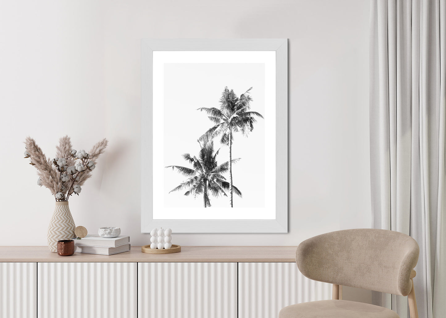 Poster Schwarze Und Weiße Palmen Rahmen Aluminium Mit Passepartout Farbe Silber