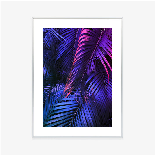 Poster Tropische Neonpalmenblätter Rahmen Holz Mit Passepartout Farbe Natürlich