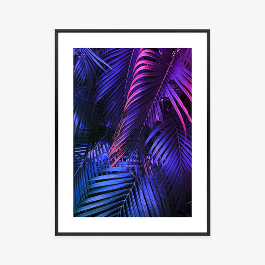 Poster Tropische Neonpalmenblätter Rahmen Holz Mit Passepartout Farbe Natürlich
