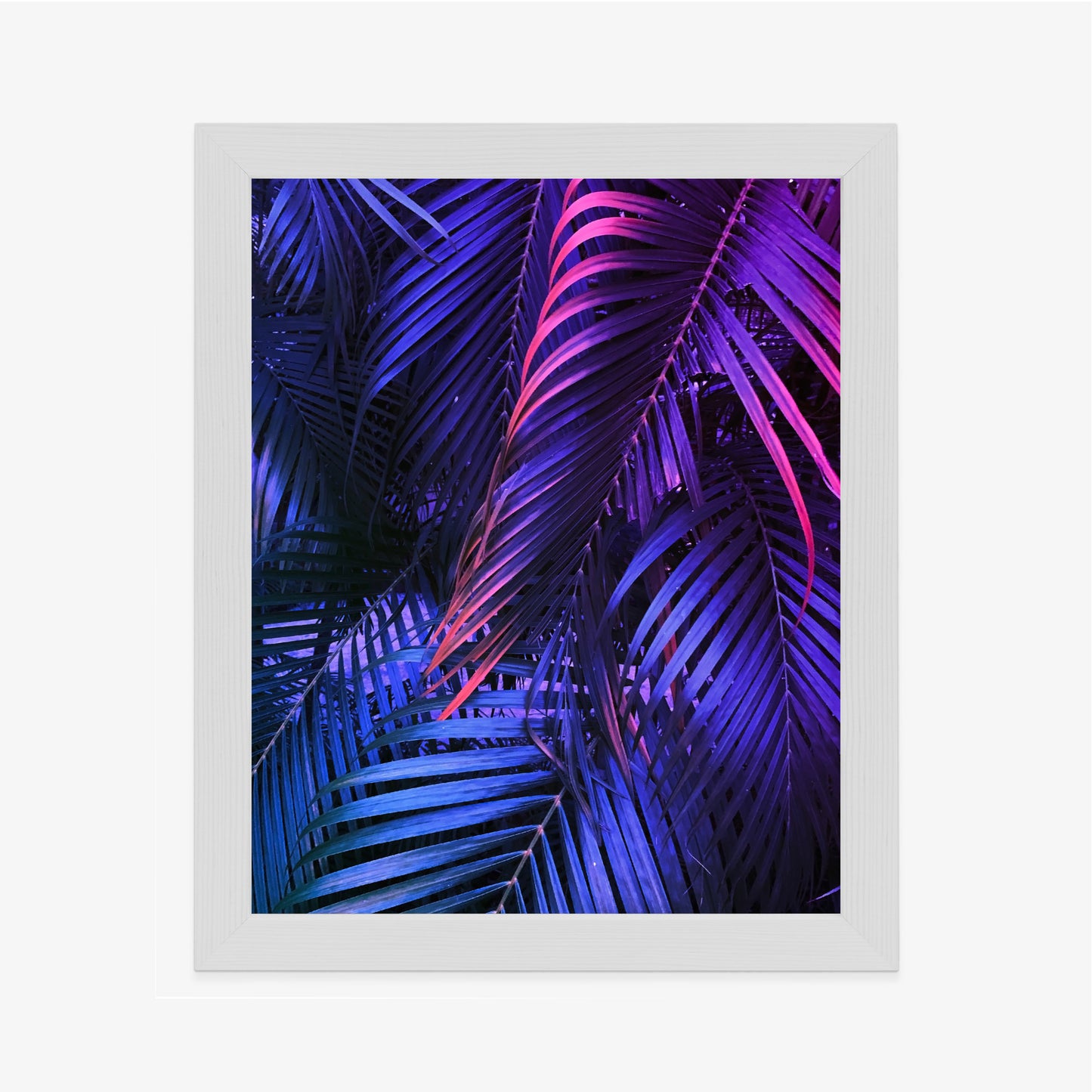 Poster Tropische Neonpalmenblätter Rahmen Holz Mit Passepartout Farbe Natürlich