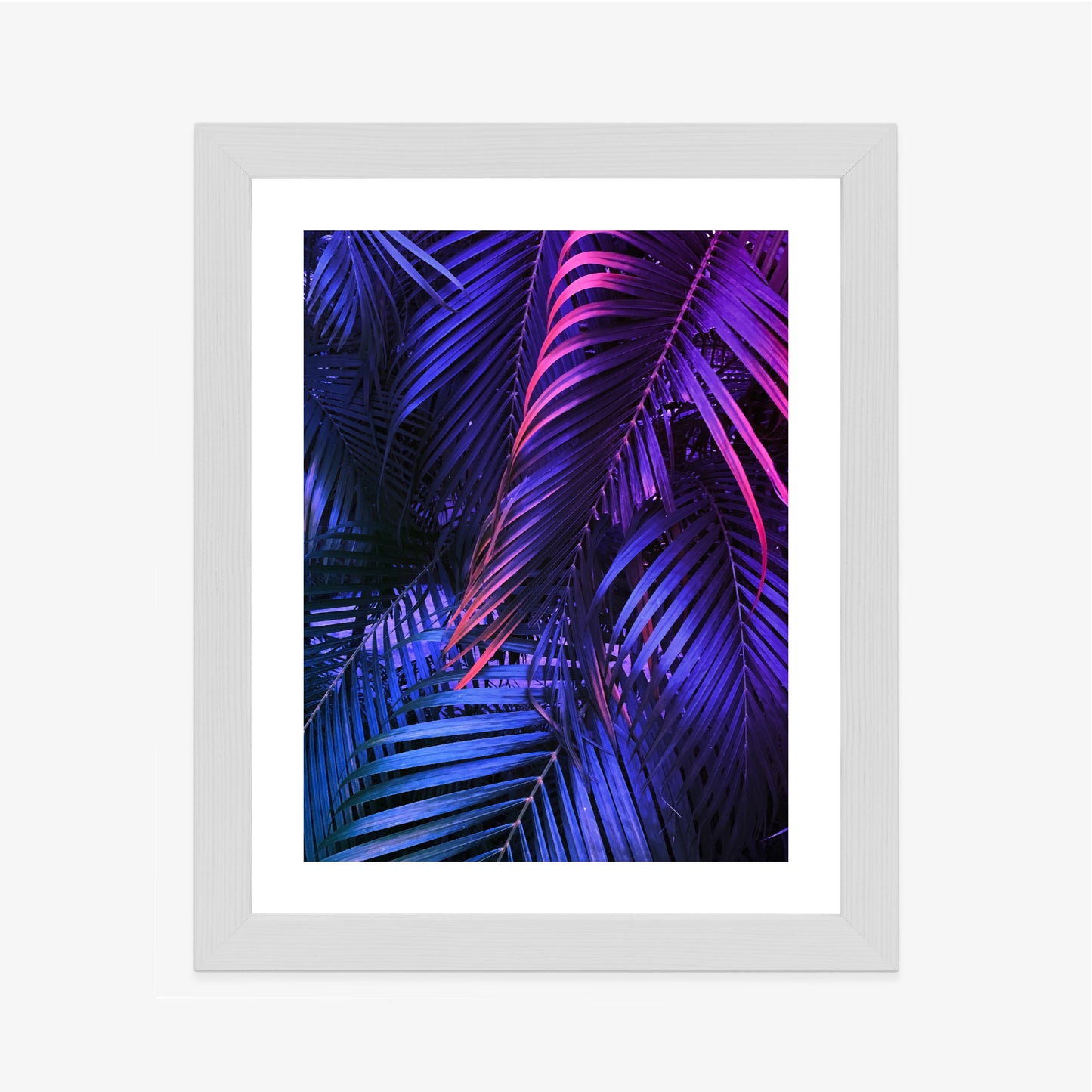 Poster Tropische Neonpalmenblätter Rahmen Holz Mit Passepartout Farbe Natürlich
