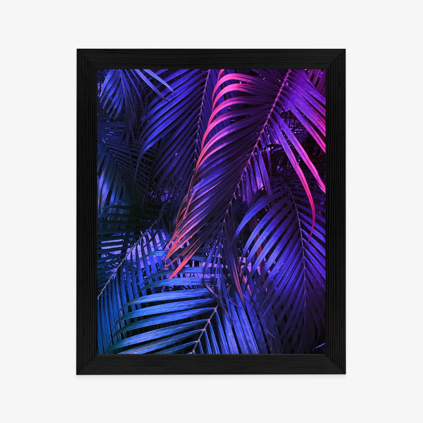 Poster Tropische Neonpalmenblätter Rahmen Holz Mit Passepartout Farbe Natürlich