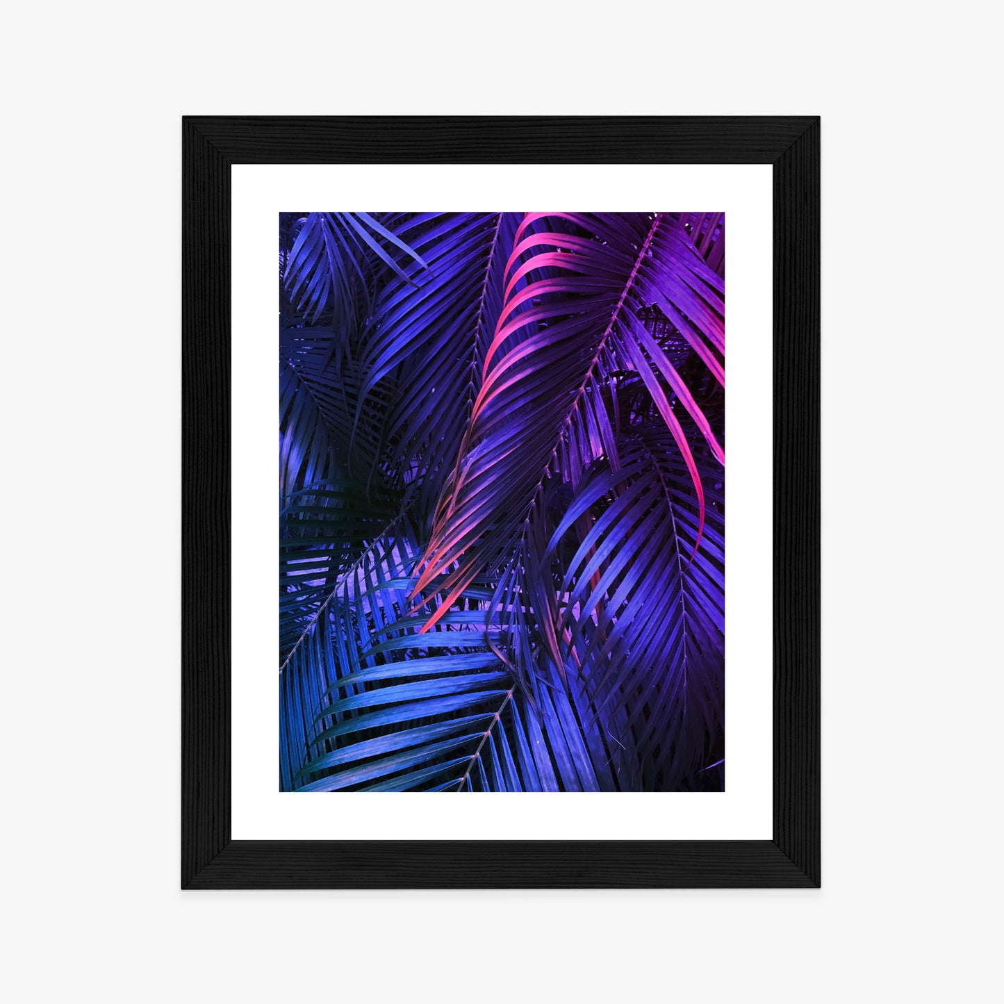 Poster Tropische Neonpalmenblätter Rahmen Holz Mit Passepartout Farbe Natürlich