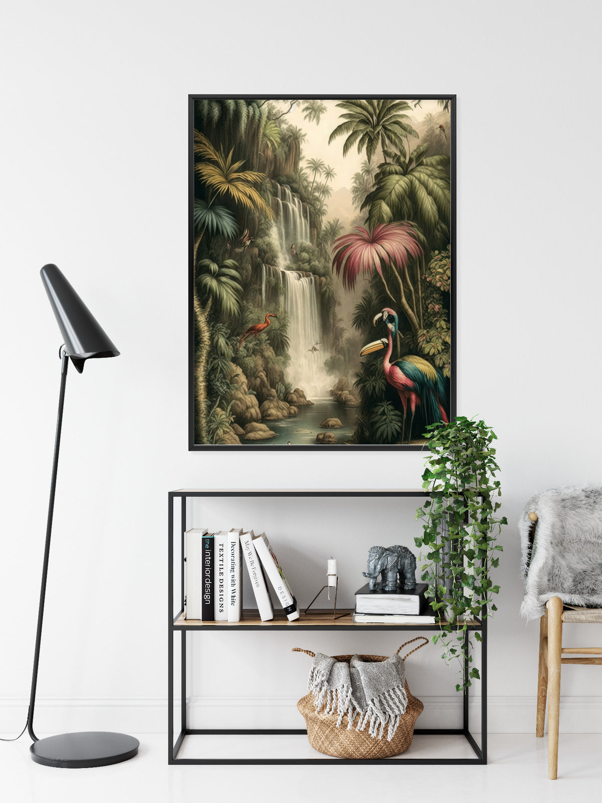 Poster Dschungelpalmen Und Tropische Tiere Rahmen Holz Mit Passepartout Farbe Natürlich