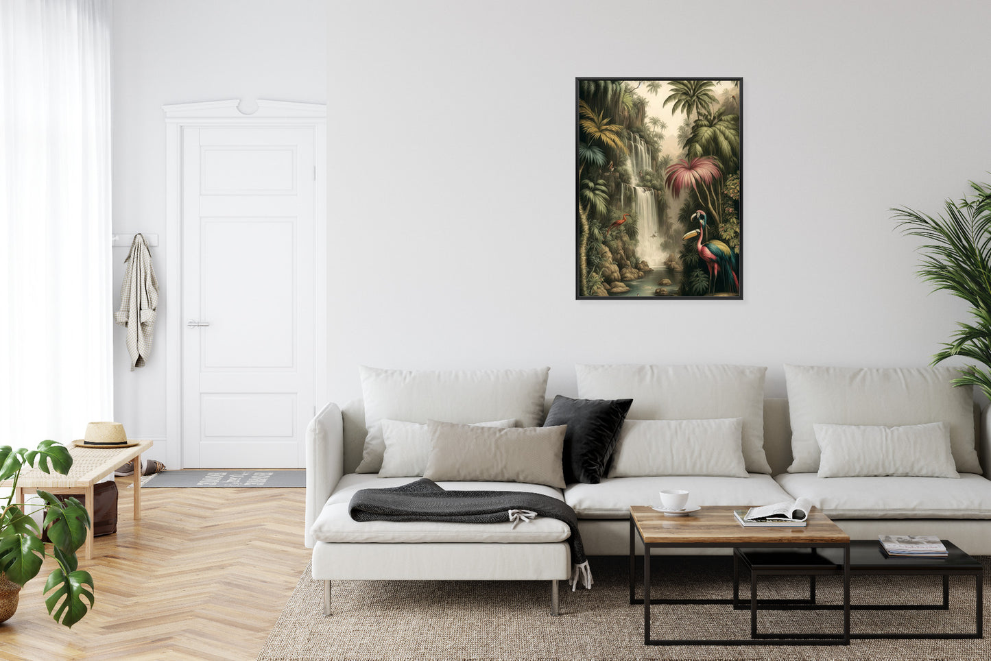 Poster Dschungelpalmen Und Tropische Tiere Rahmen Holz Mit Passepartout Farbe Natürlich
