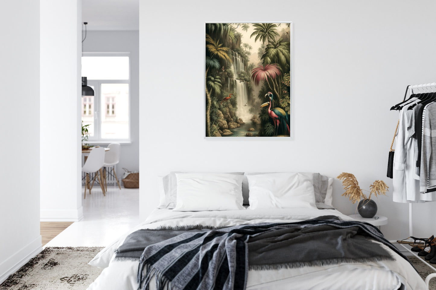 Poster Dschungelpalmen Und Tropische Tiere Rahmen Holz Mit Passepartout Farbe Natürlich