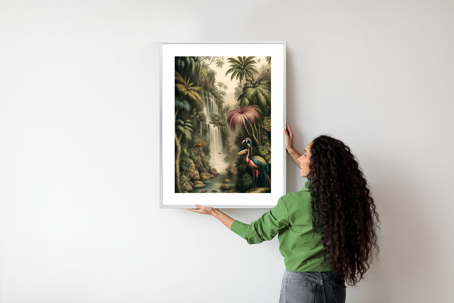 Poster Dschungelpalmen Und Tropische Tiere Rahmen Holz Mit Passepartout Farbe Natürlich