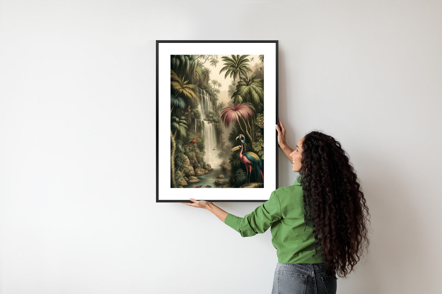 Poster Dschungelpalmen Und Tropische Tiere Rahmen Holz Mit Passepartout Farbe Natürlich