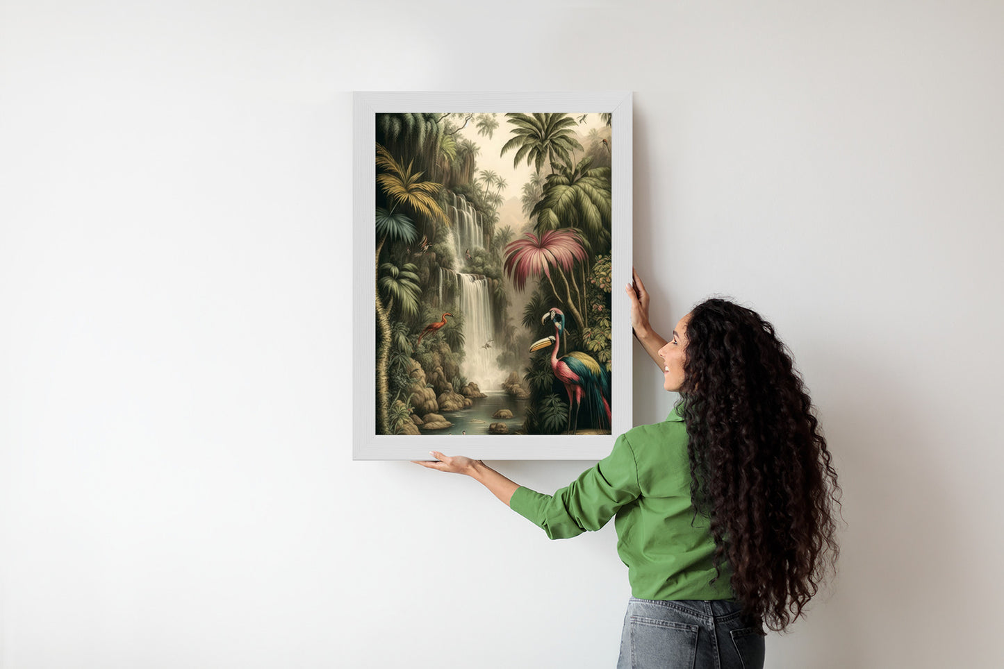 Poster Dschungelpalmen Und Tropische Tiere Rahmen Holz Mit Passepartout Farbe Natürlich