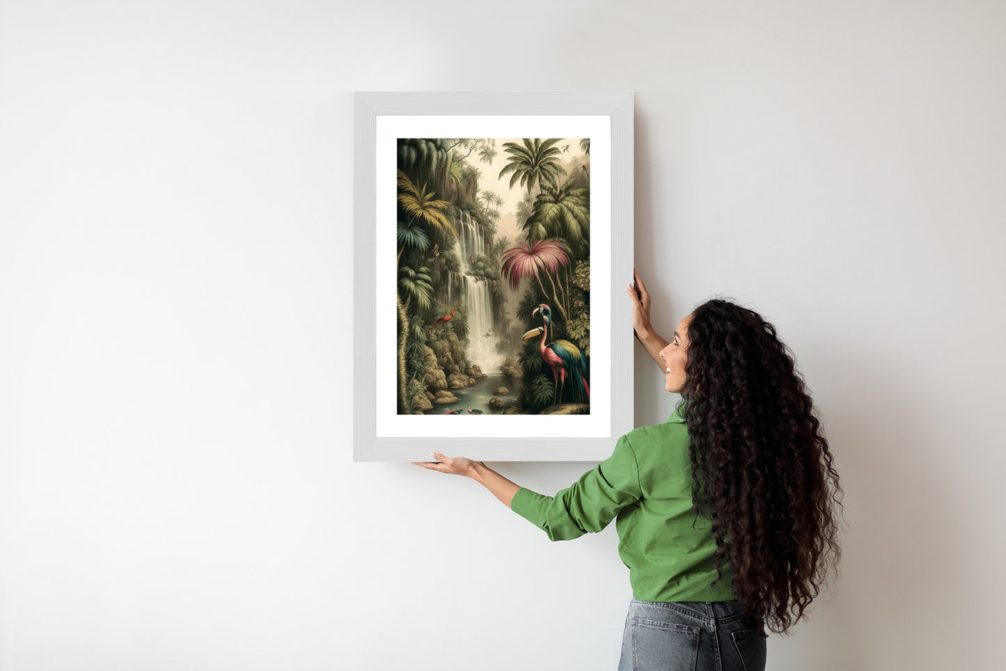 Poster Dschungelpalmen Und Tropische Tiere Rahmen Holz Mit Passepartout Farbe Natürlich
