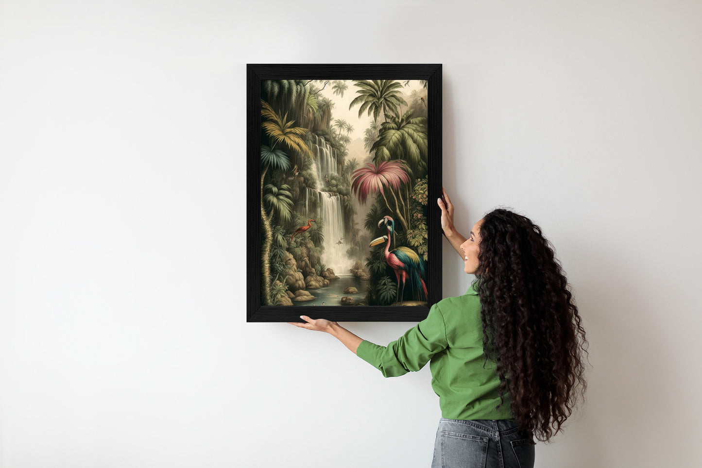 Poster Dschungelpalmen Und Tropische Tiere Rahmen Holz Mit Passepartout Farbe Natürlich
