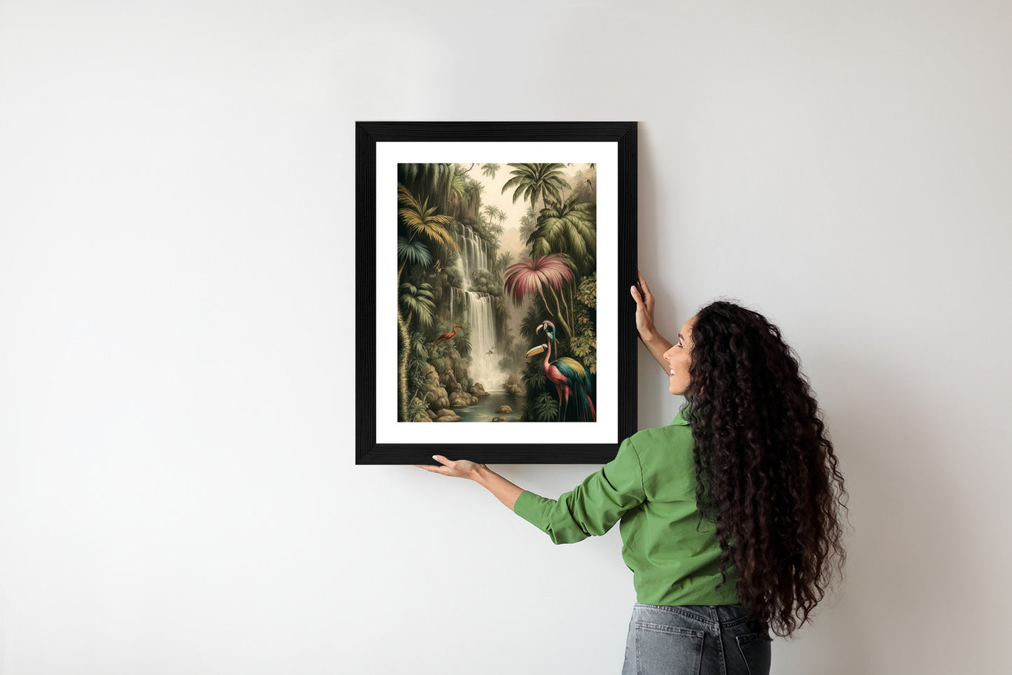 Poster Dschungelpalmen Und Tropische Tiere Rahmen Holz Mit Passepartout Farbe Natürlich