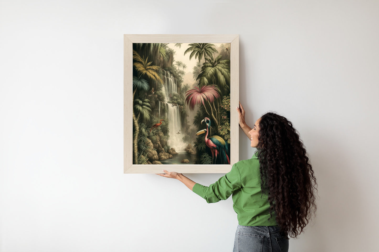 Poster Dschungelpalmen Und Tropische Tiere Rahmen Holz Mit Passepartout Farbe Natürlich