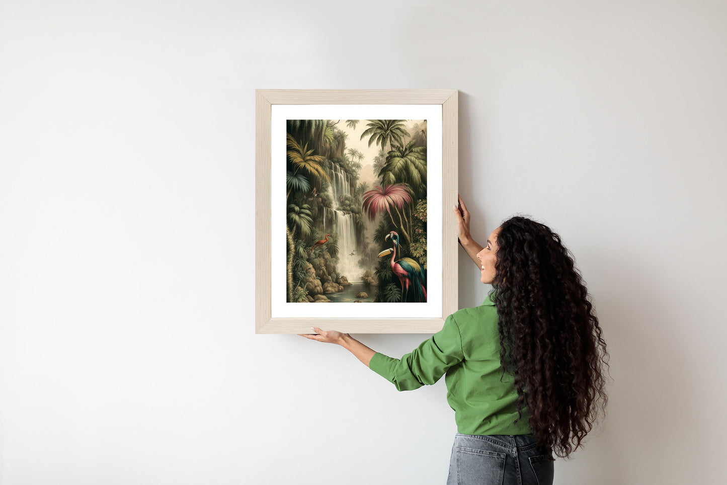Poster Dschungelpalmen Und Tropische Tiere Rahmen Holz Mit Passepartout Farbe Natürlich