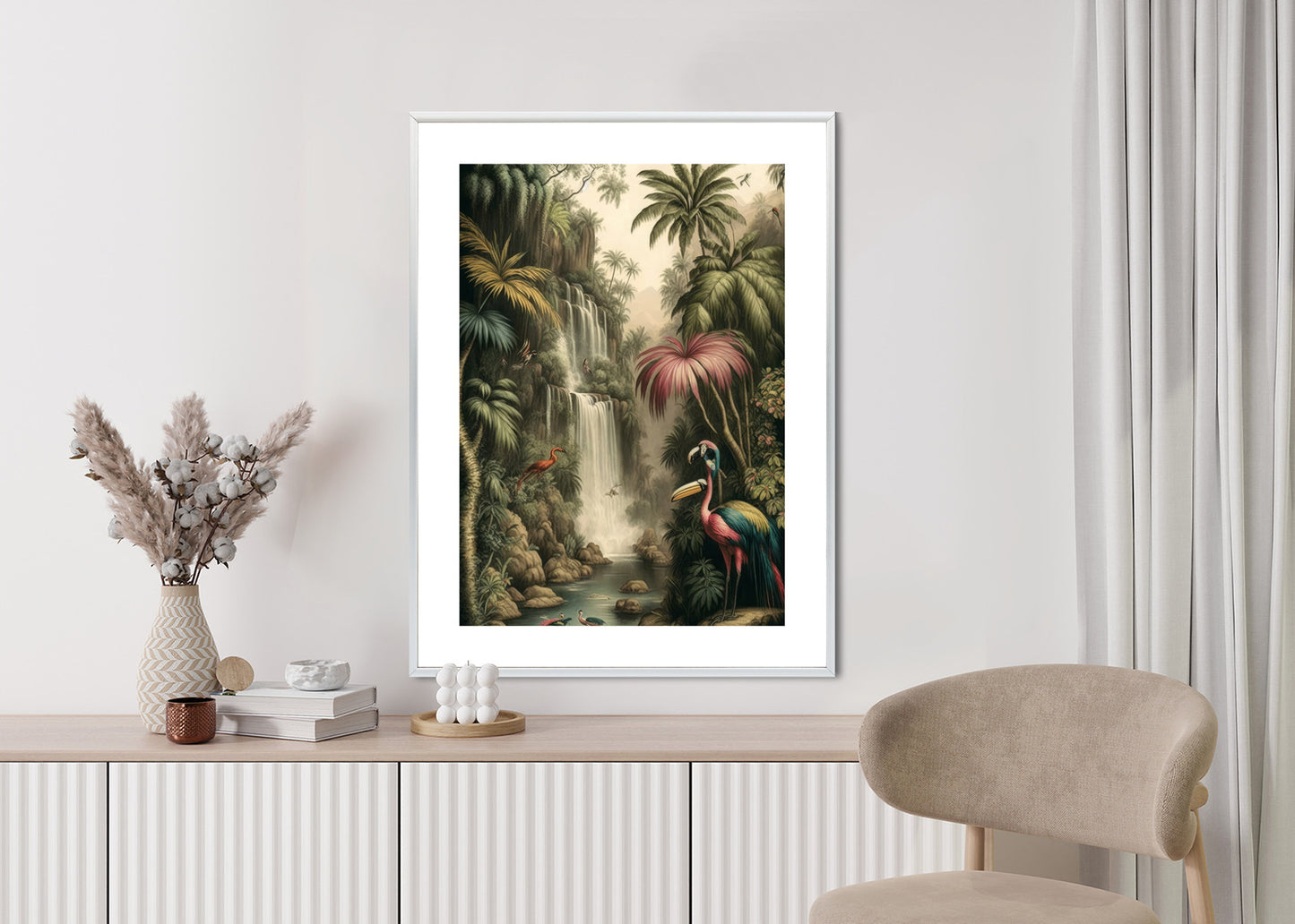Poster Dschungelpalmen Und Tropische Tiere Rahmen Holz Mit Passepartout Farbe Natürlich