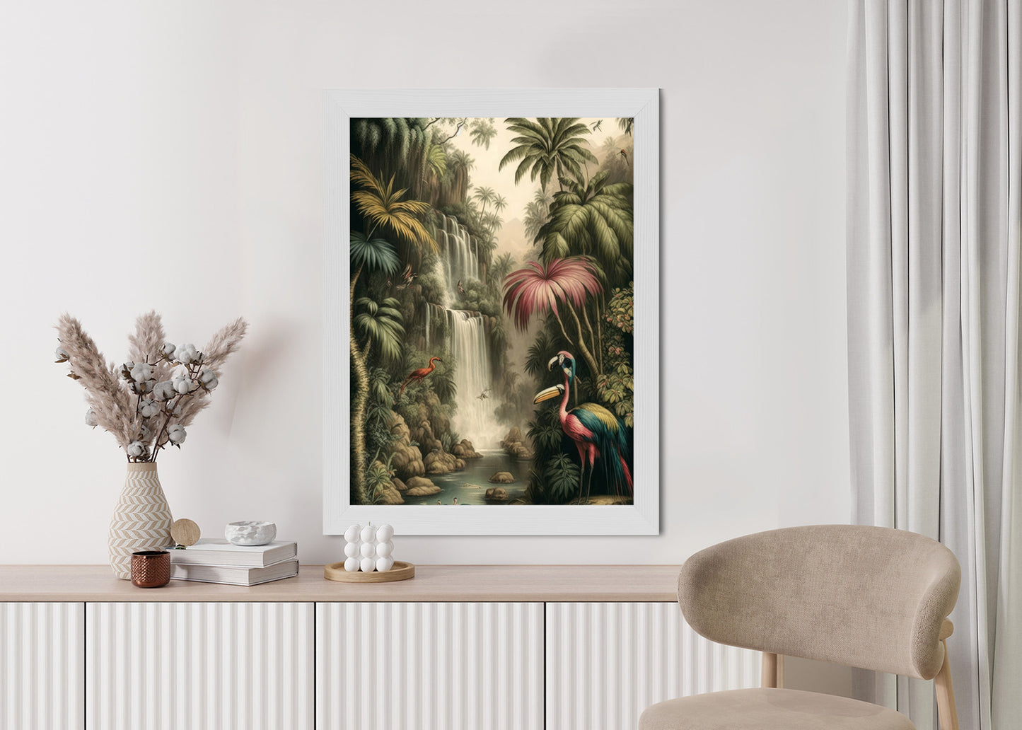 Poster Dschungelpalmen Und Tropische Tiere Rahmen Holz Mit Passepartout Farbe Natürlich