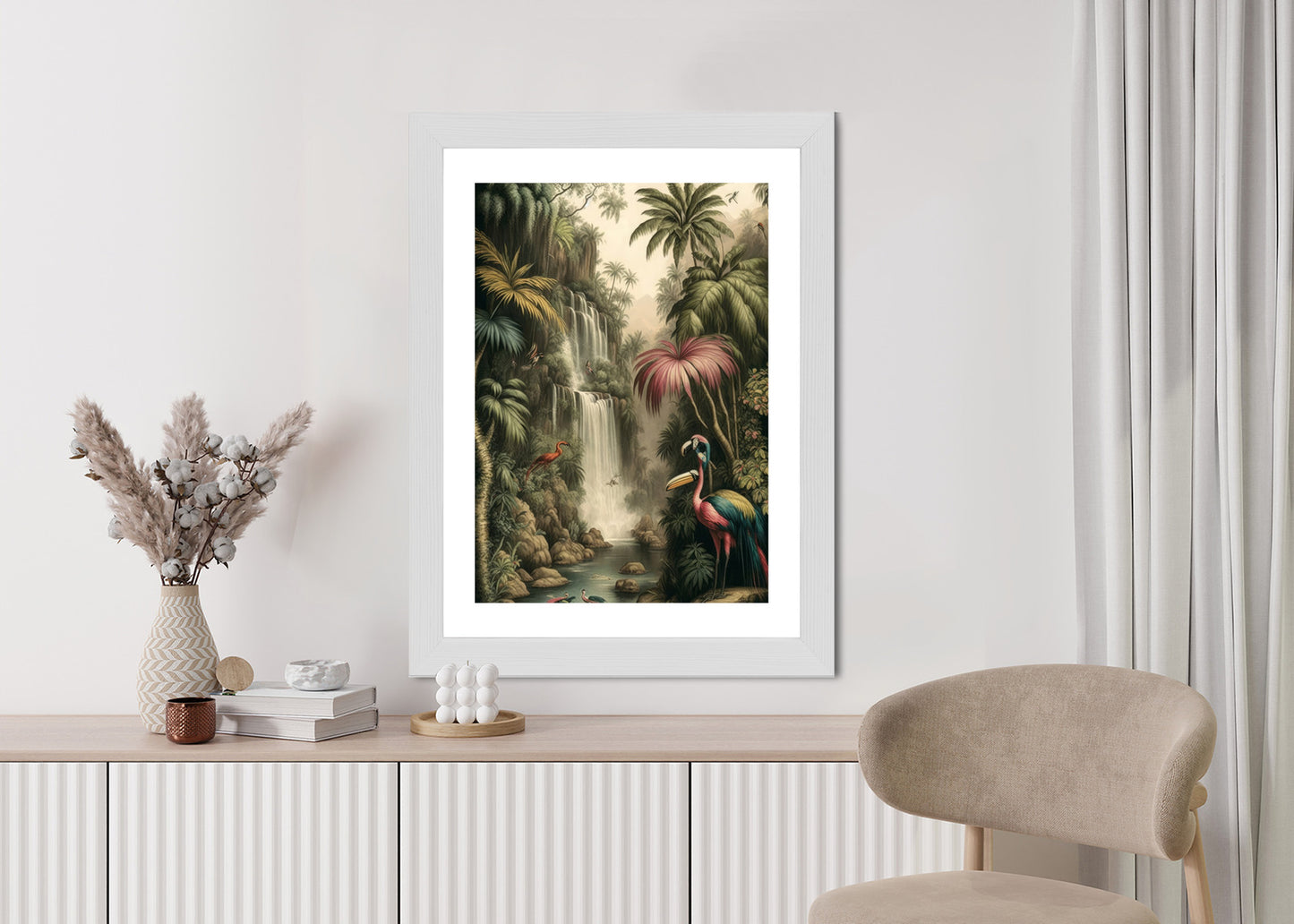 Poster Dschungelpalmen Und Tropische Tiere Rahmen Holz Mit Passepartout Farbe Natürlich