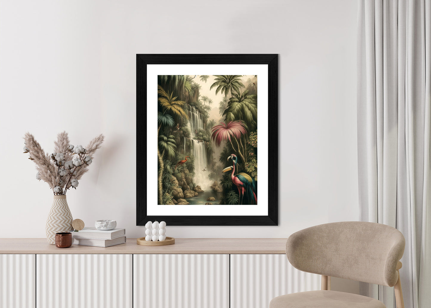 Poster Dschungelpalmen Und Tropische Tiere Rahmen Holz Mit Passepartout Farbe Natürlich