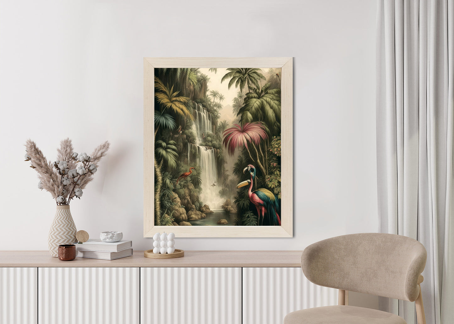 Poster Dschungelpalmen Und Tropische Tiere Rahmen Holz Mit Passepartout Farbe Natürlich