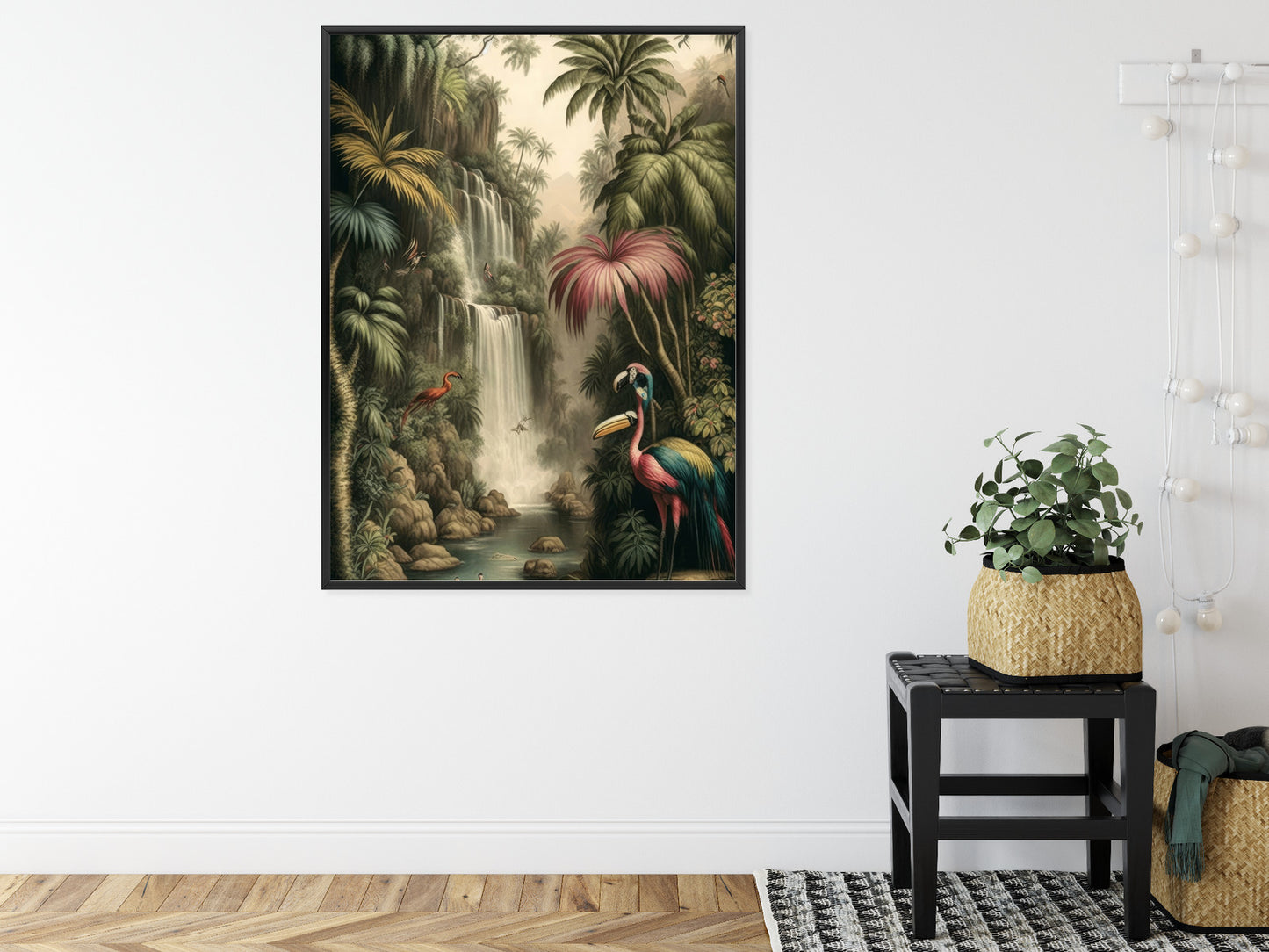 Poster Dschungelpalmen Und Tropische Tiere Rahmen Holz Mit Passepartout Farbe Natürlich