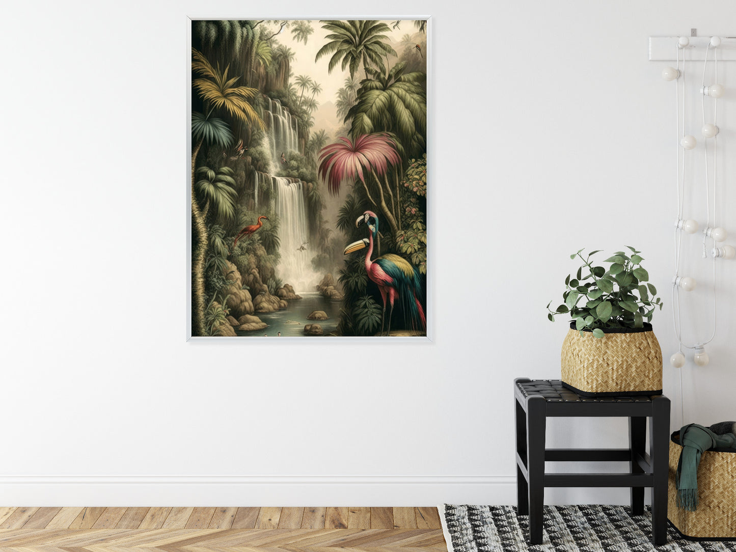 Poster Dschungelpalmen Und Tropische Tiere Rahmen Holz Mit Passepartout Farbe Natürlich
