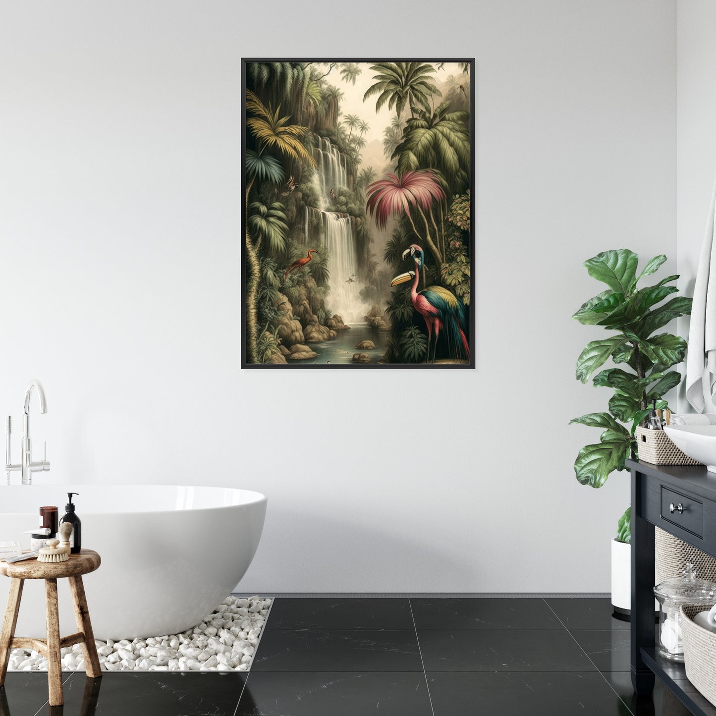 Poster Dschungelpalmen Und Tropische Tiere Rahmen Holz Mit Passepartout Farbe Natürlich