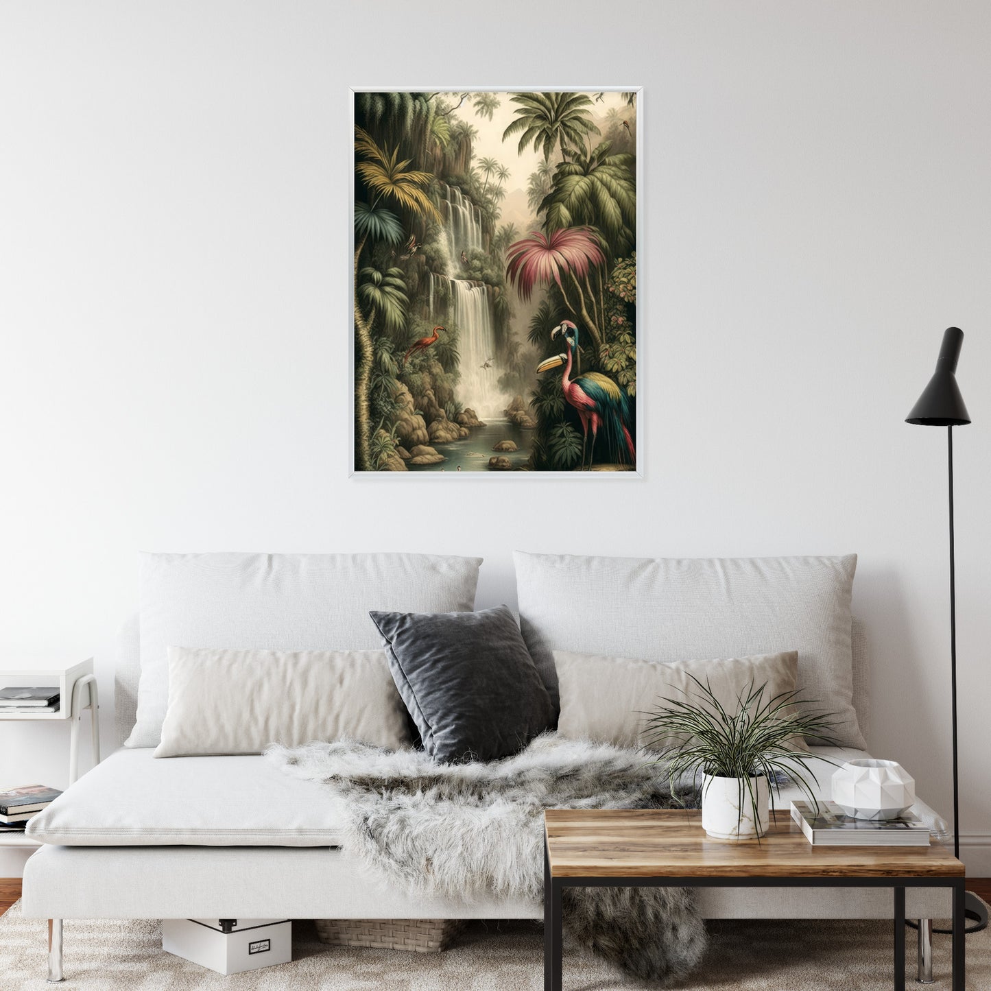 Poster Dschungelpalmen Und Tropische Tiere Rahmen Holz Mit Passepartout Farbe Natürlich