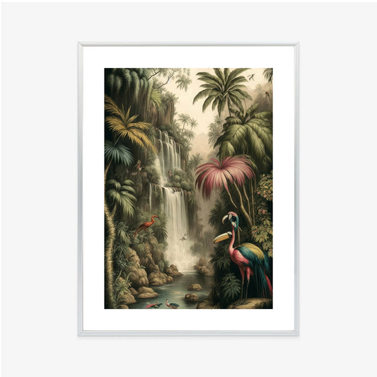 Poster Dschungelpalmen Und Tropische Tiere Rahmen Holz Mit Passepartout Farbe Natürlich