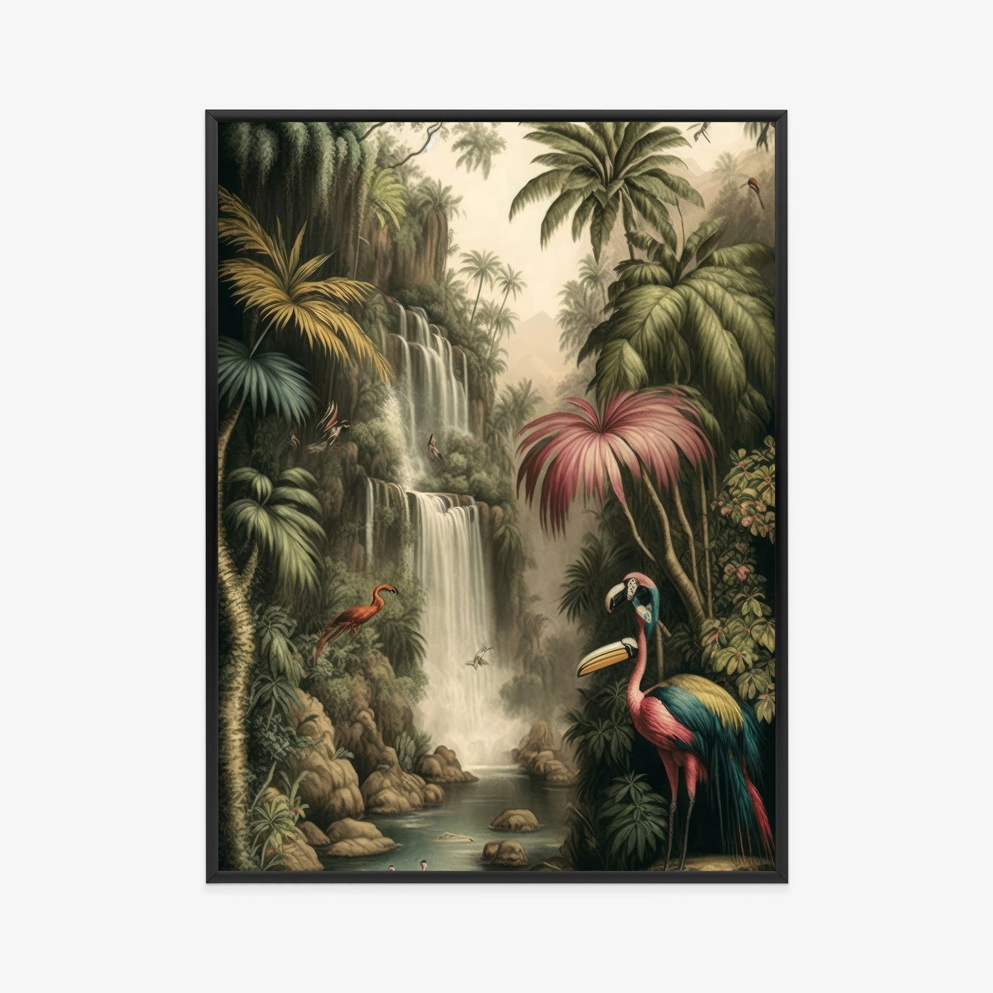 Poster Dschungelpalmen Und Tropische Tiere Rahmen Holz Mit Passepartout Farbe Natürlich