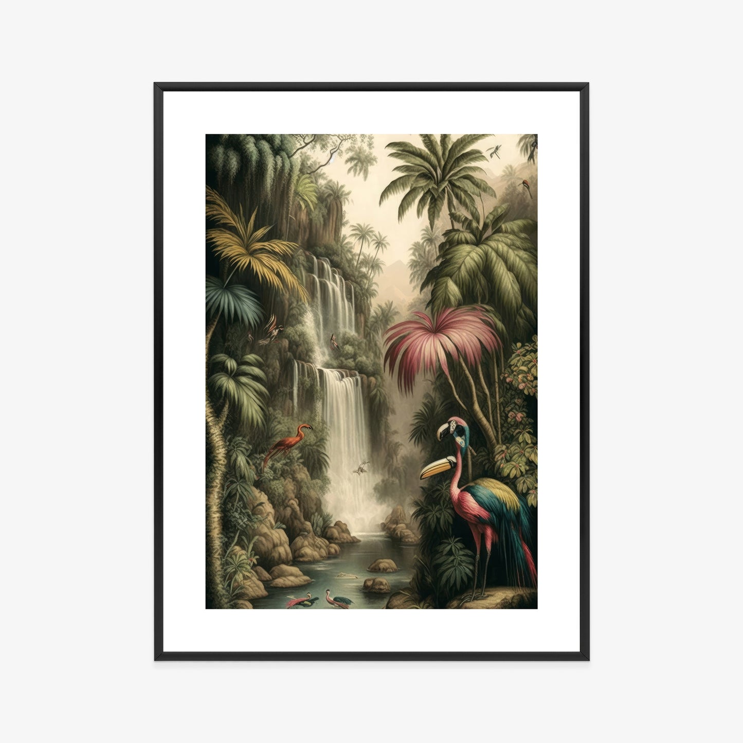 Poster Dschungelpalmen Und Tropische Tiere Rahmen Holz Mit Passepartout Farbe Natürlich