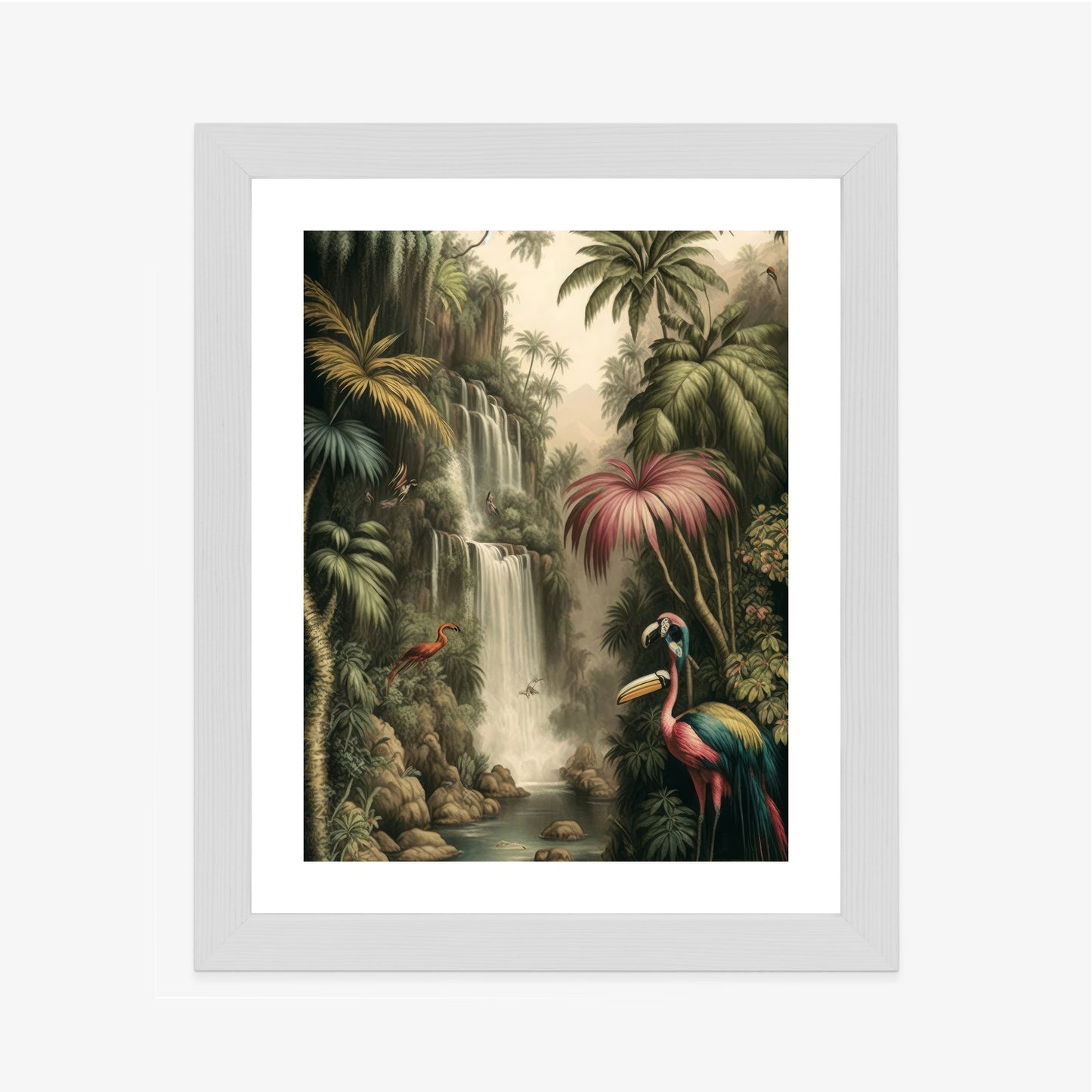 Poster Dschungelpalmen Und Tropische Tiere Rahmen Holz Mit Passepartout Farbe Natürlich