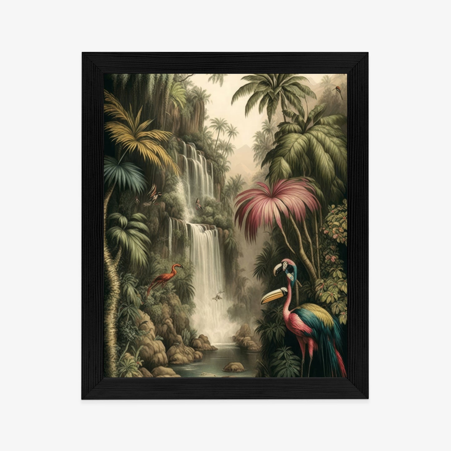 Poster Dschungelpalmen Und Tropische Tiere Rahmen Holz Mit Passepartout Farbe Natürlich