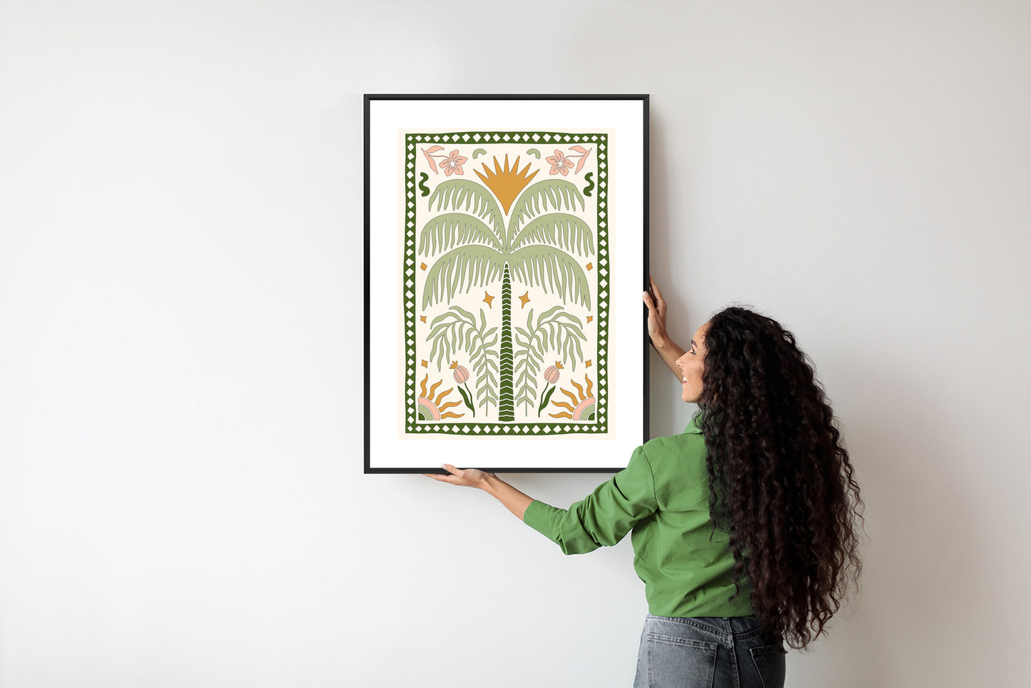Poster Palmen Und Orientalische Pflanzen Rahmen Holz Mit Passepartout Farbe Natürlich