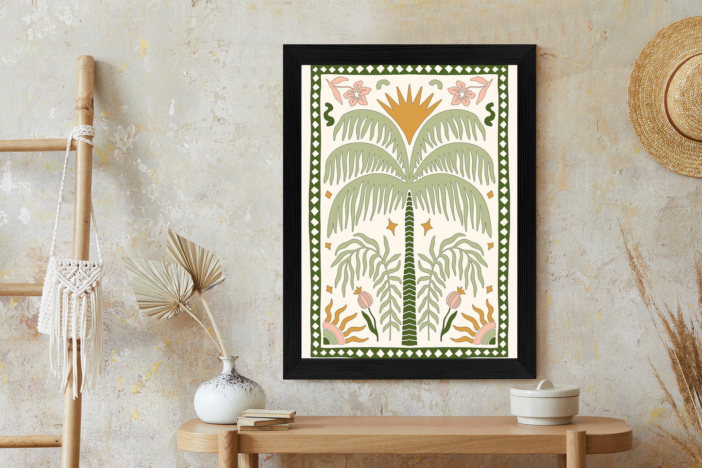 Poster Palmen Und Orientalische Pflanzen Rahmen Holz Mit Passepartout Farbe Natürlich